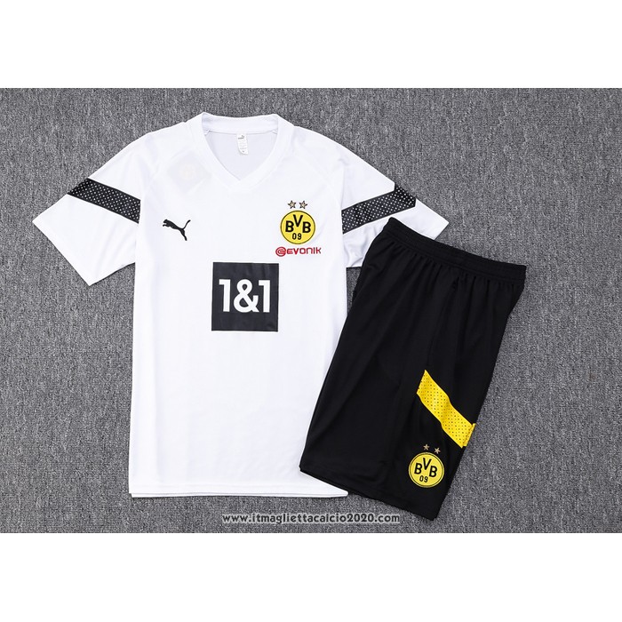 Tuta da Track Borussia Dortmund Manica Corta 2022 2023 Bianco - Pantalon Corto